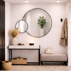 Lustro lutowane - 2w1  koło fi 70 cm i koło fi 30 cm - patyna czarna 