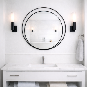 Lustro lutowane pawie oko - ze szkłem przezroczystym optiwhite - w czerni - fi 70 cm 