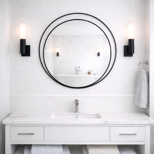 Lustro lutowane pawie oko - ze szkłem przezroczystym optiwhite - w czerni - fi 70 cm