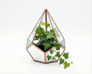 Doniczka geometryczna ,terrarium  łza S miedziana  lustro i szkło