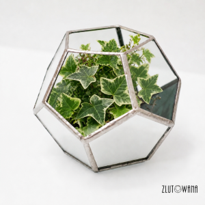 Doniczka geometryczna terrarium dwunastościan srebrny lustro i szkło