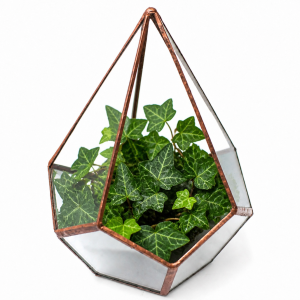 Doniczka geometryczna,terrarium - łza S srebrna - lustro i szkło